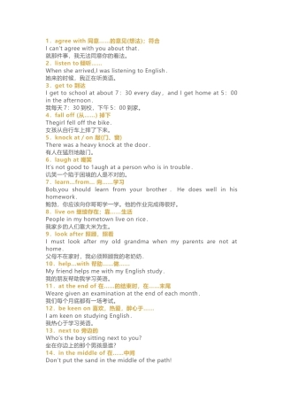 初中英语超重要的数百个固定短语(含例句)