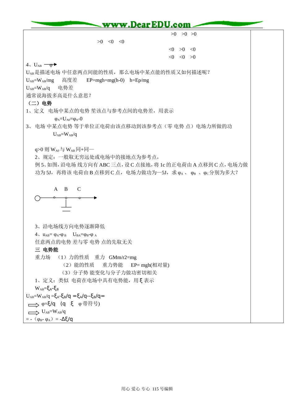 2007-2008年湖北荆州人教版高二物理电势差电势教案_第3页