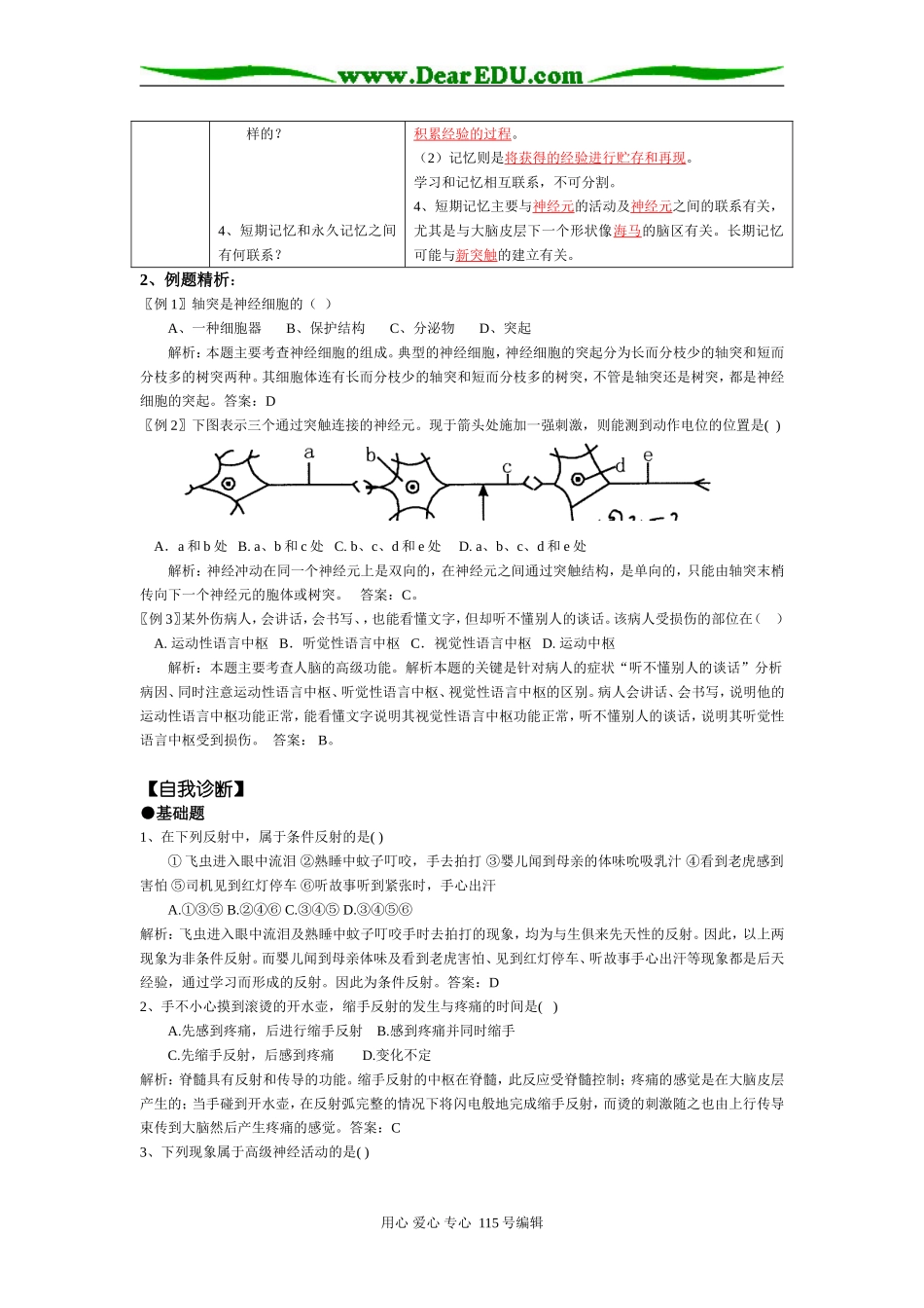 2008年高考第一轮复习生物必修3学案03第2章第1节通过神经系统的调节_第3页