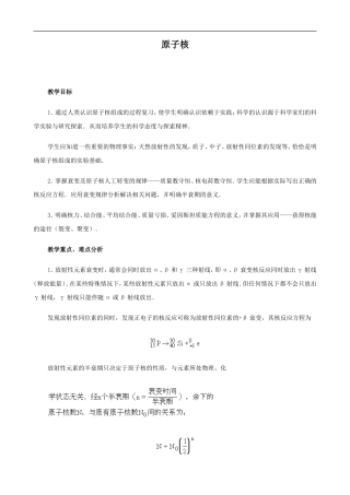 2009届高三物理第二轮复习全套教案：原子核