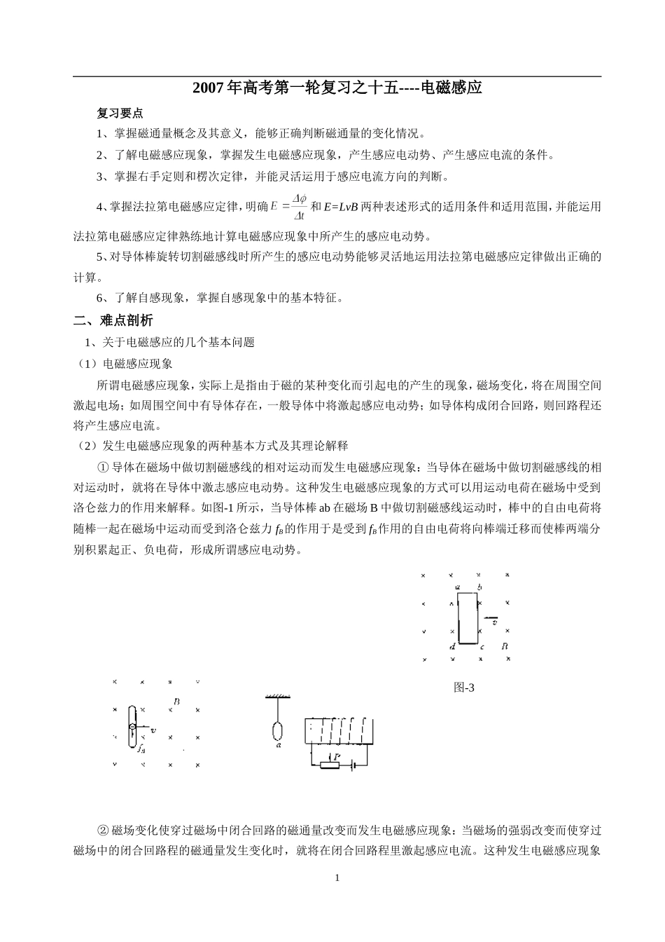 2007年高考第一轮复习之十五电磁感应_第1页