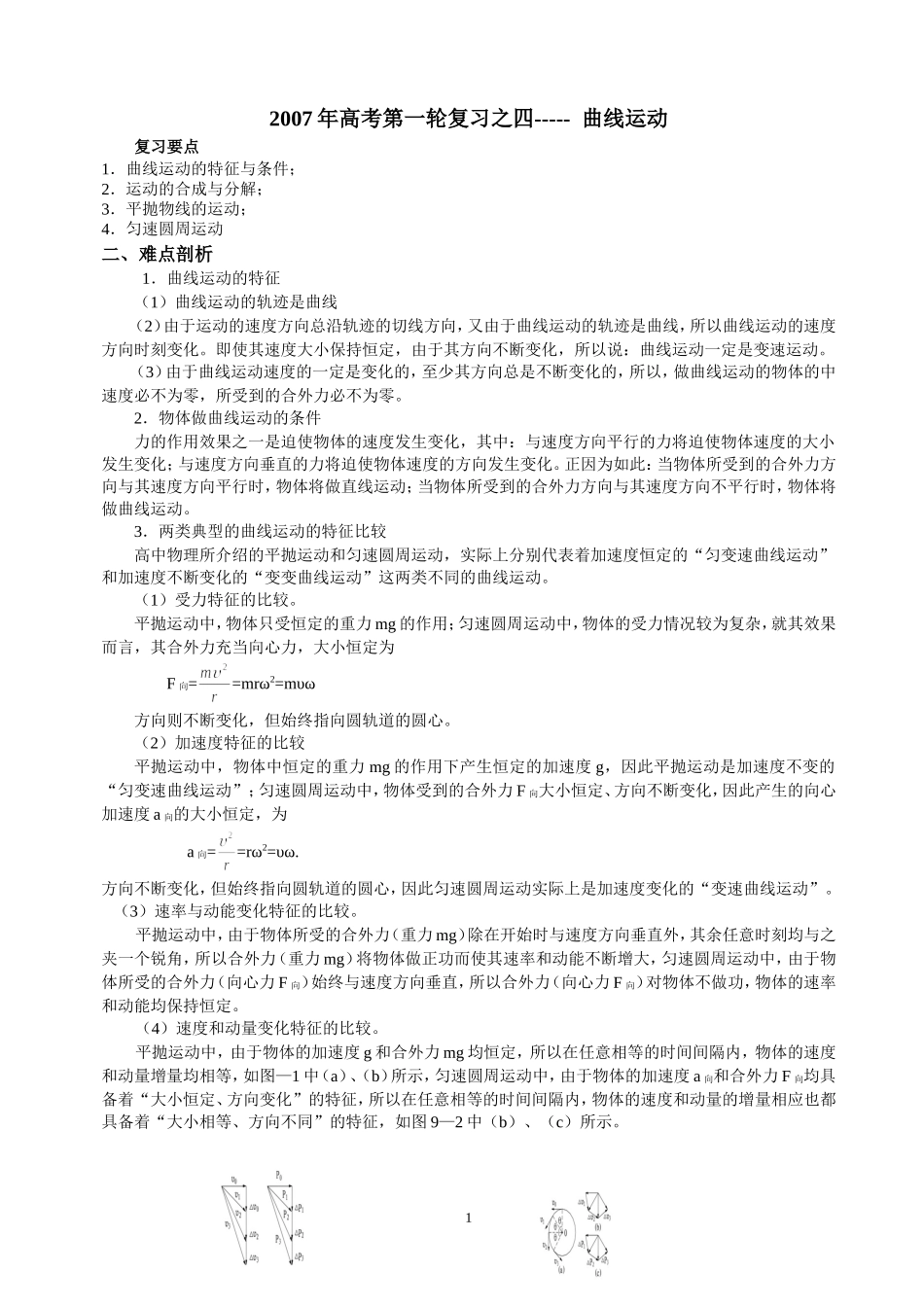 2007年高考第一轮复习之四曲线运动_第1页