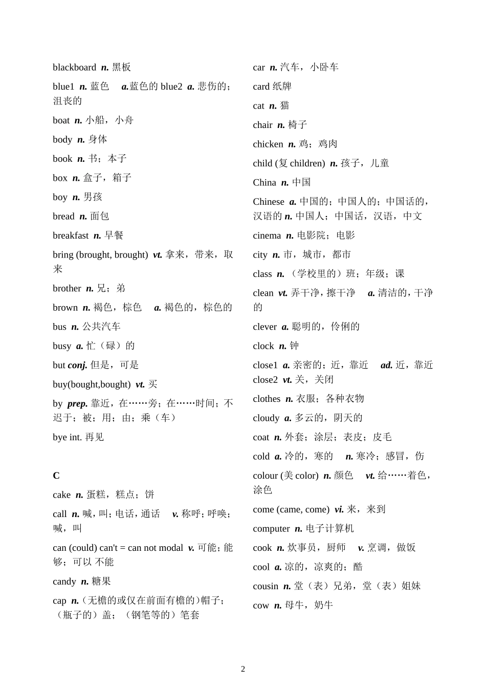 义务教育英语课程标准二级词汇表_第2页