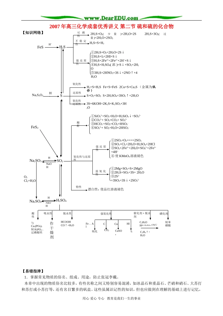2007年高三化学成套优秀讲义 第二节 硫和硫的化合物_第1页