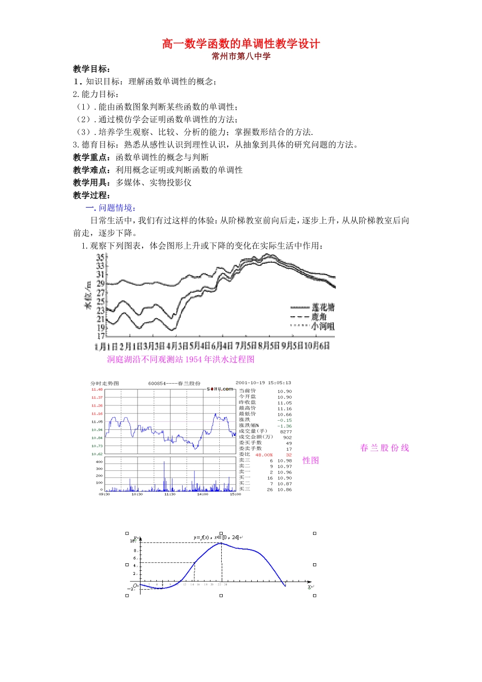 2007年江苏省常州市第八中学高一数学函数的单调性教学设计 苏教版_第1页