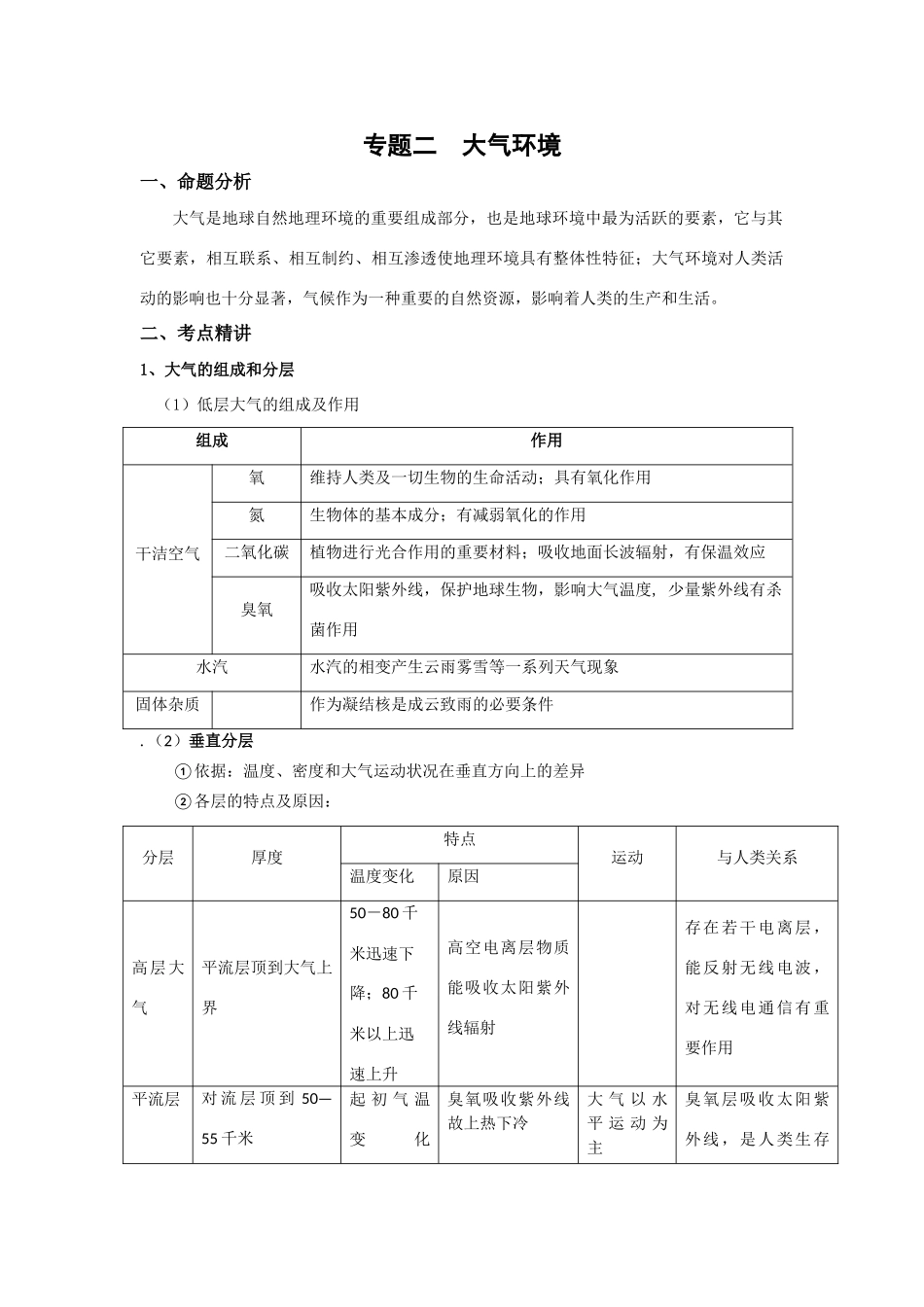 2009年高考地理三轮冲刺复习指导学案-专题二  大气环境_第1页