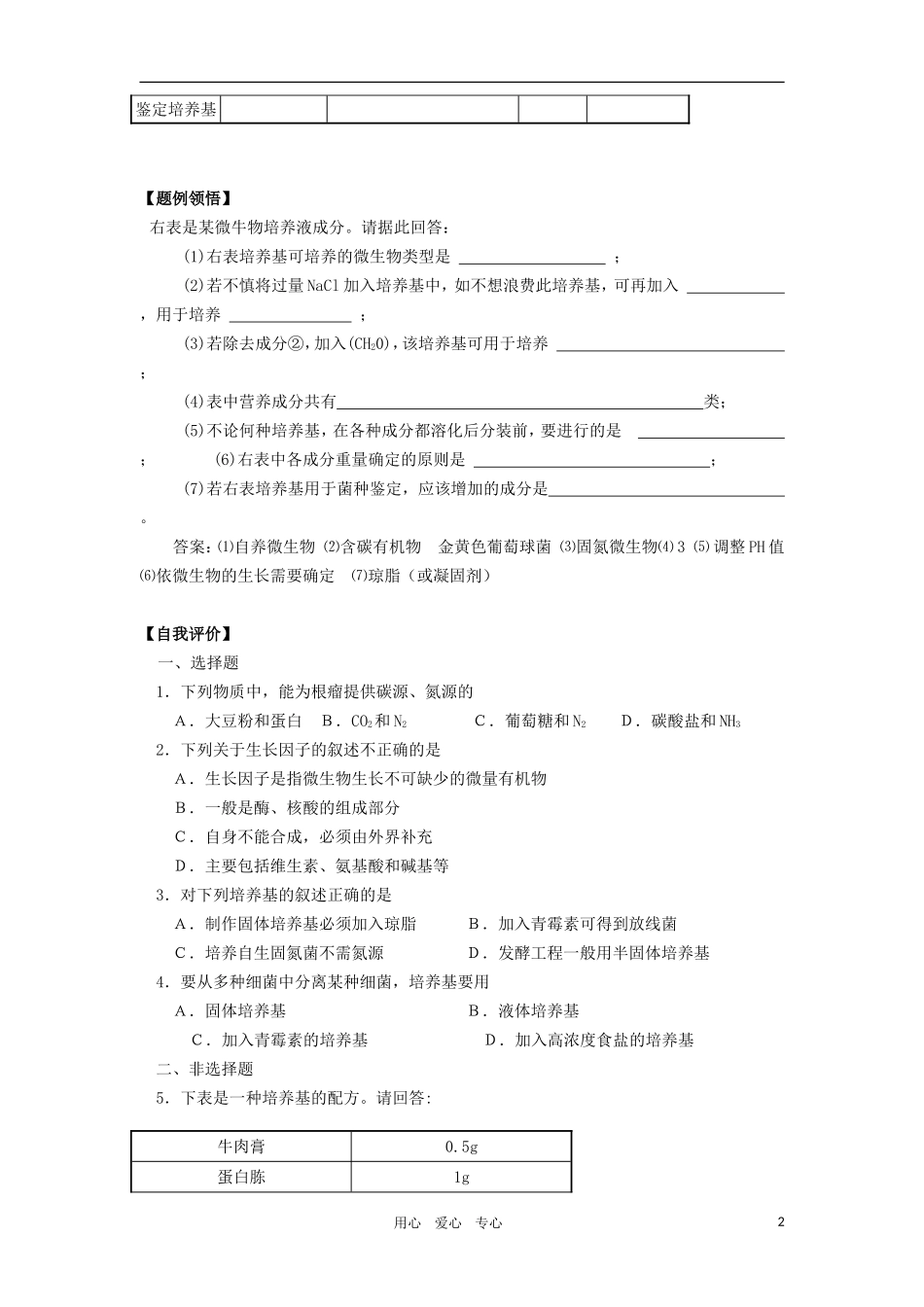 2010-2011学年高二生物 第五章 第二节 微生物的营养学案 新人教版选修_第2页