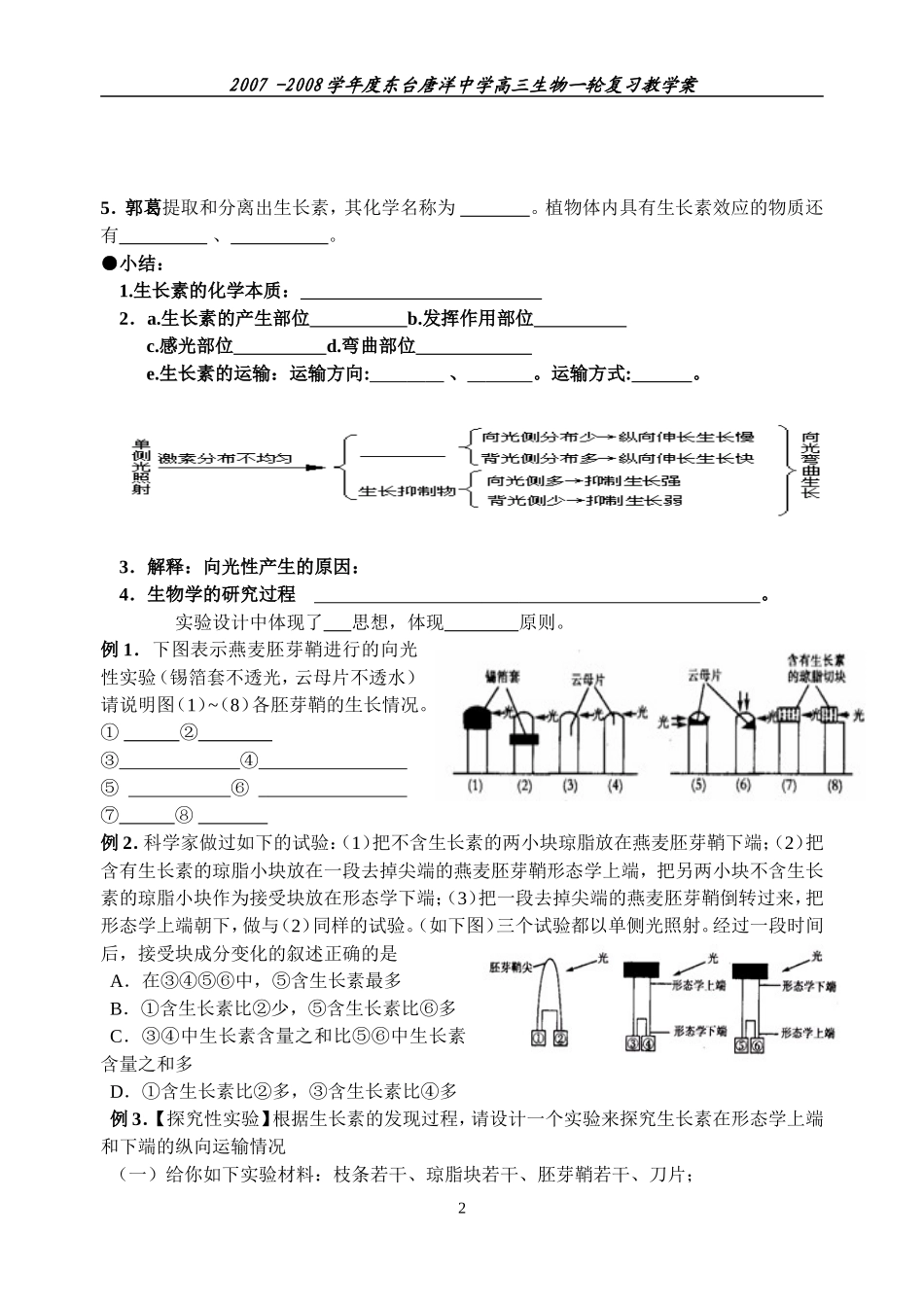 2007年江苏盐城地区高三生物一轮复习专题二十 植物的激素调节学案_第2页