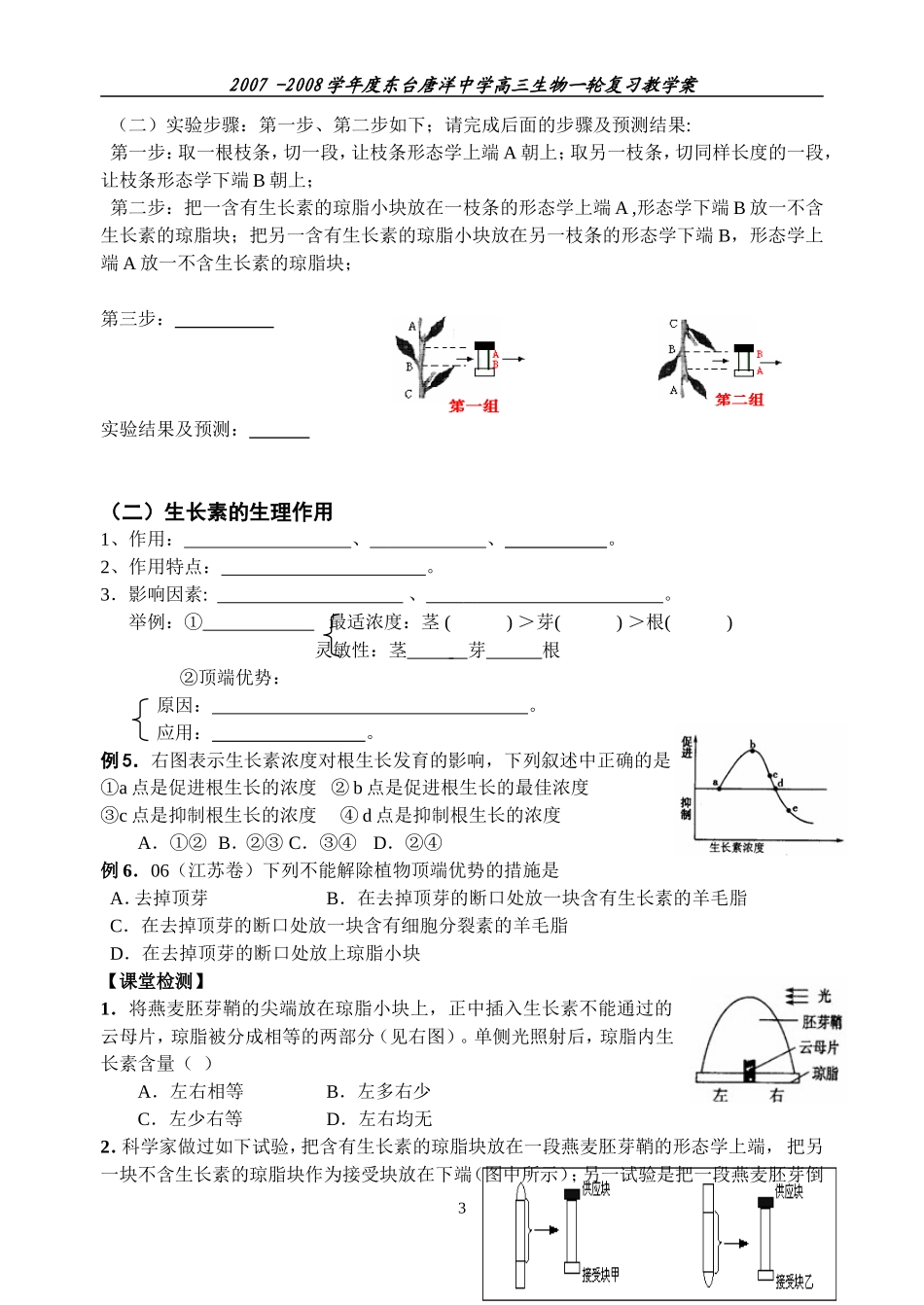 2007年江苏盐城地区高三生物一轮复习专题二十 植物的激素调节学案_第3页