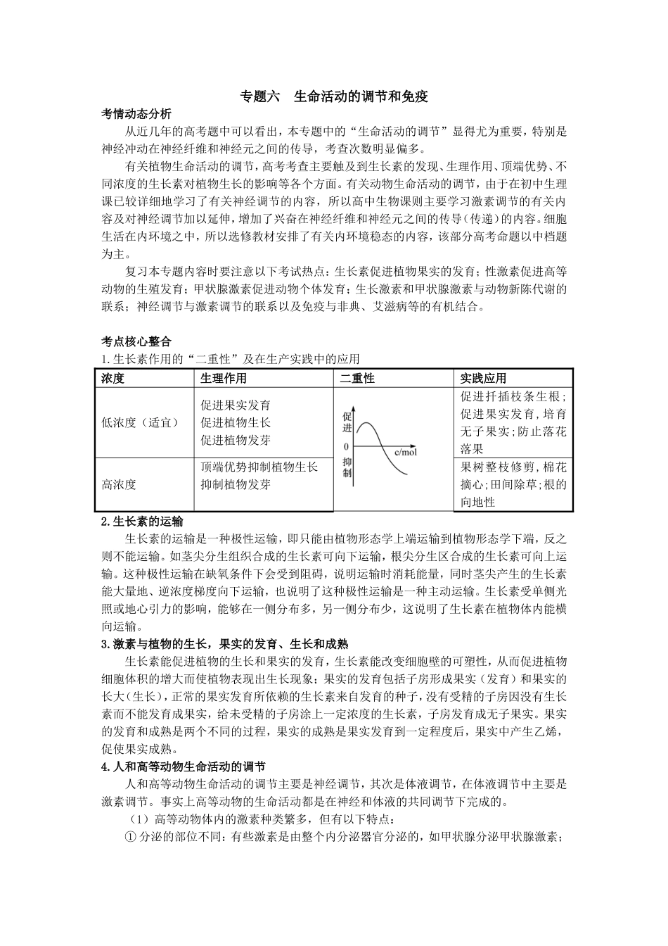 2008年高中总复习生命活动的调节和免疫_第1页