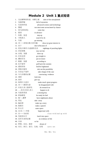 2008年湖南地区高一英语模块二第一单元词组必修二