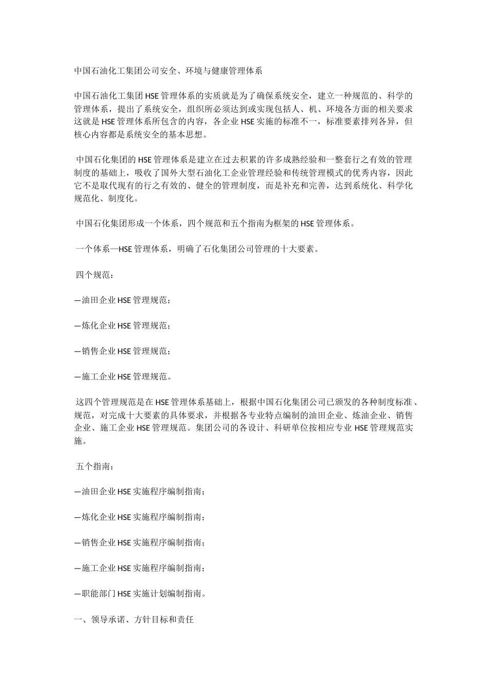 中国石油化工集团公司安全、环境与健康管理体系_第1页