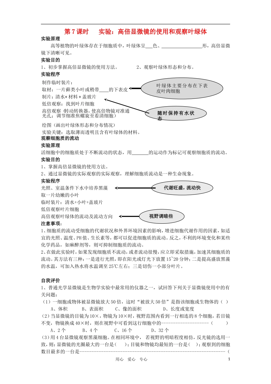 2010-2011学年高一生物 第二章 第一节 实验二学案 新人教版必修1_第1页
