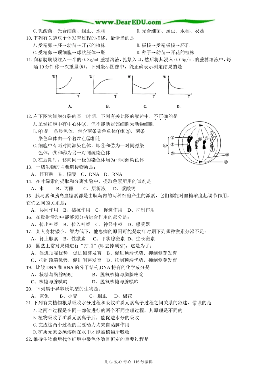 2007年泰州市田家炳实验中学高中生物学业水平测试 人教版 必修1_第2页