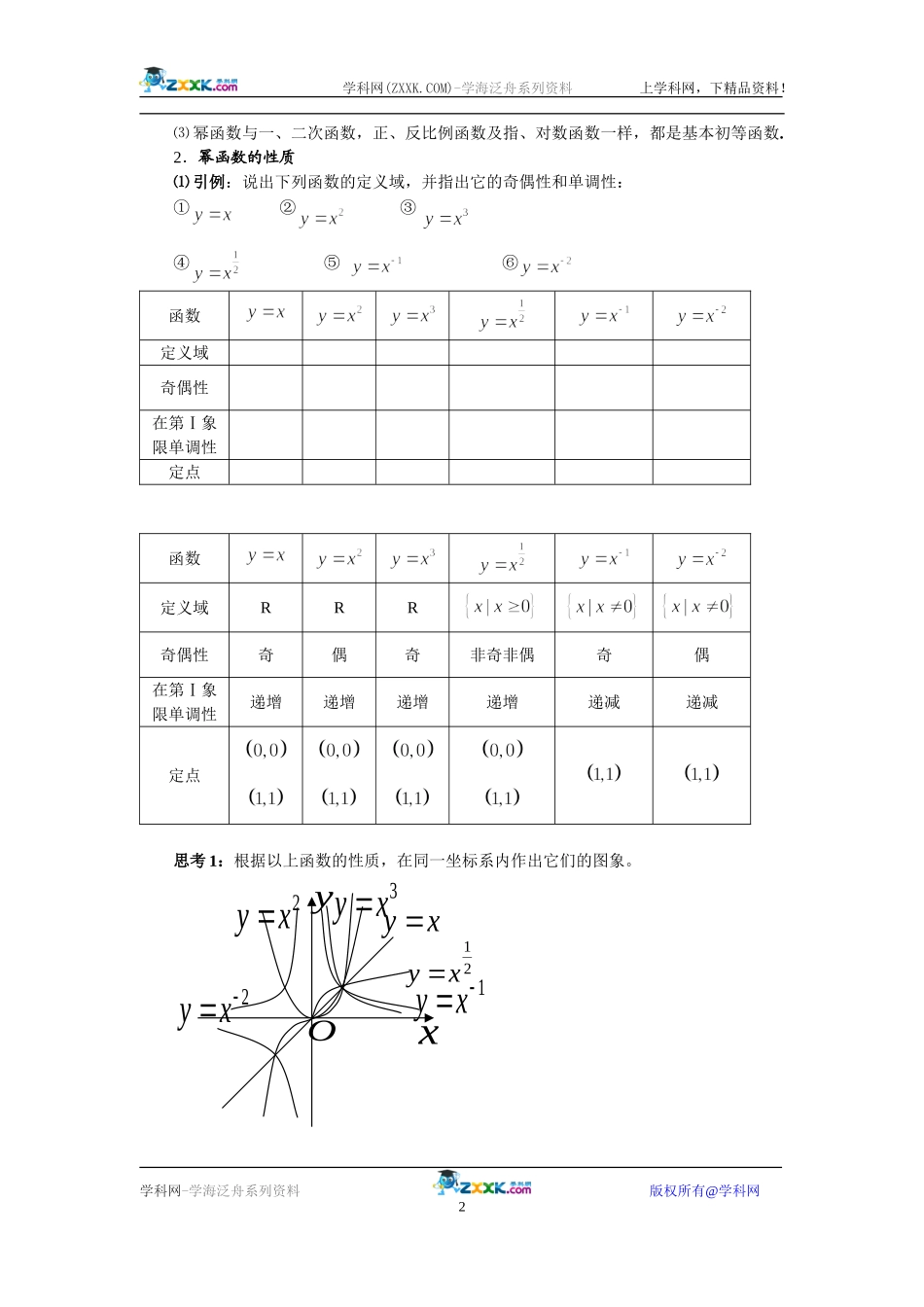 2007年下学期新课标苏教版高一数学教案－幂函数_第2页