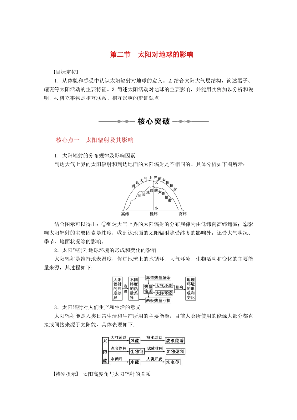 2010-2011学年高中地理 第一章 第二节 太阳对地球的影响精品学案 新人教版必修1_第1页