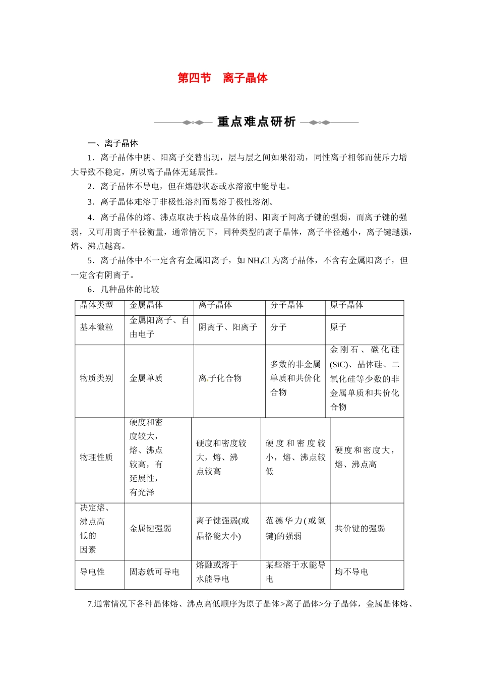 2010-2011学年高中化学 第三章 第四节 离子晶体同步学案 新人教版选修3_第1页