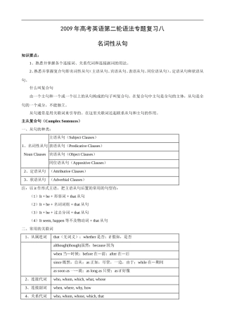 2009年高考英语第二轮语法专题复习教案：名词性从句