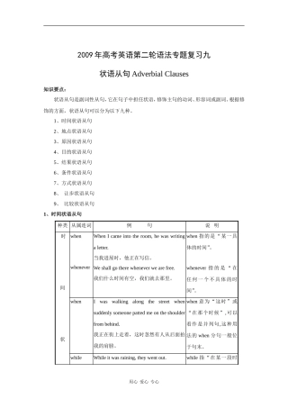 2009年高考英语第二轮语法专题复习教案九：状语从句