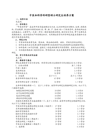 中医妇科学科研型硕士研究生培养方案
