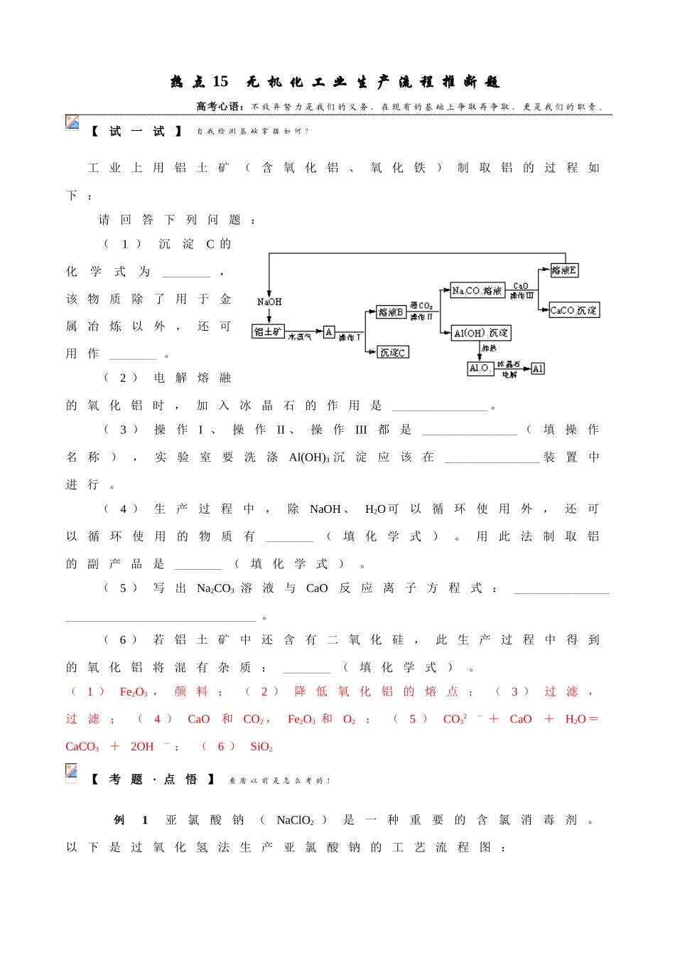 2008届江苏省锡山高级中学高三化学复习学案无机工业生产推断题_第1页