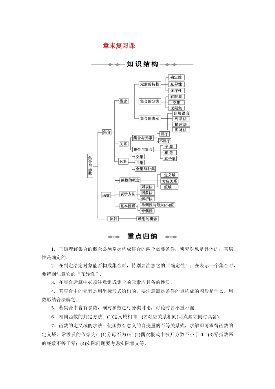 2010-2011学年高中数学 第1章 集合与函数概念 章末复习课章末检测同步精品学案 新人教A版必修1_第1页
