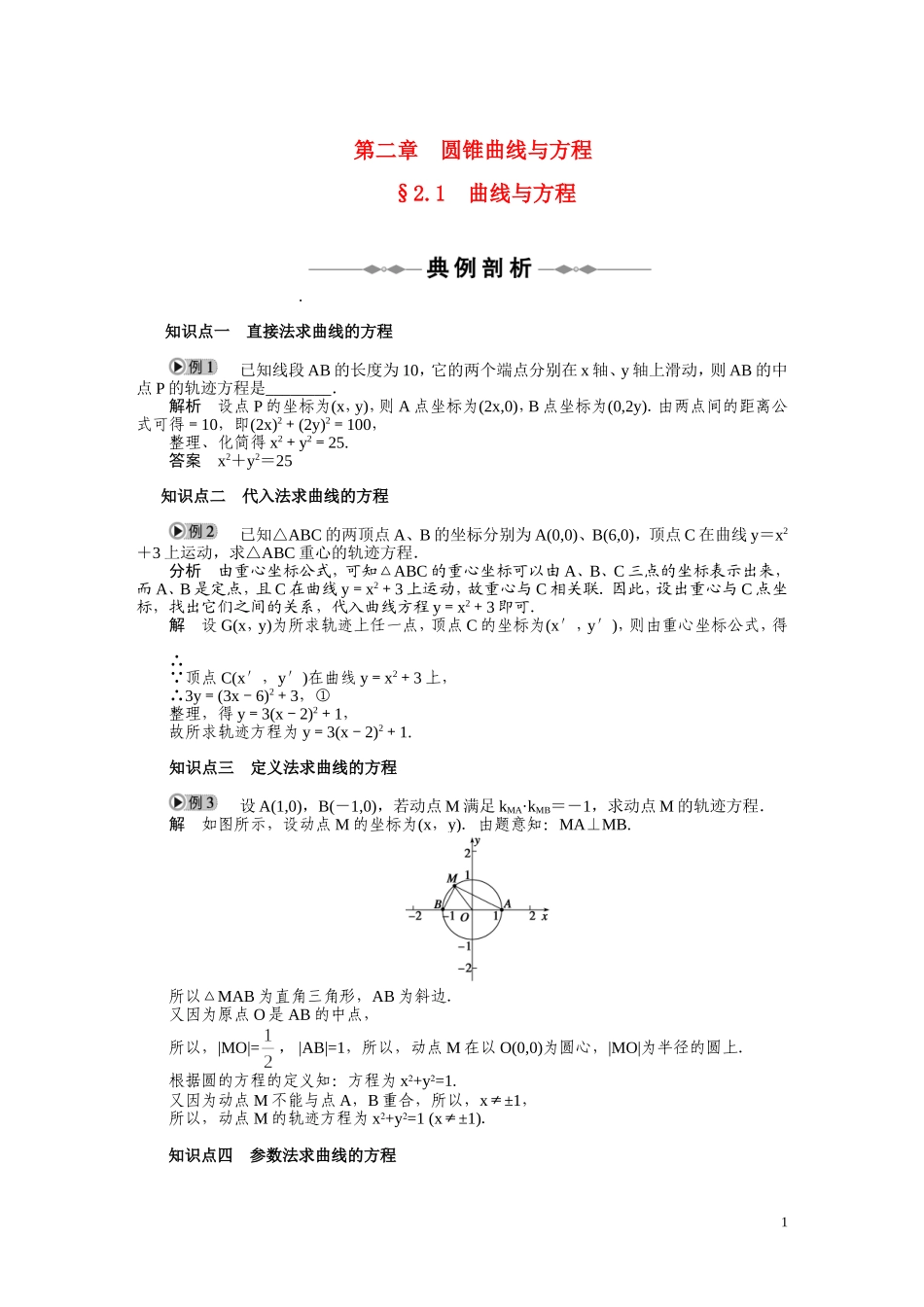 2010-2011学年高中数学 第2章 圆锥曲线与方程 2.1　曲线与方程同步精品学案 新人教A版选修2_第1页