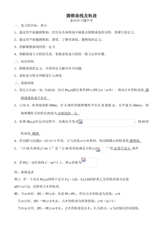 2008年江苏地区高中数学学科《圆锥曲线复习教学案》复习资料 苏教版 选修1-1（百）
