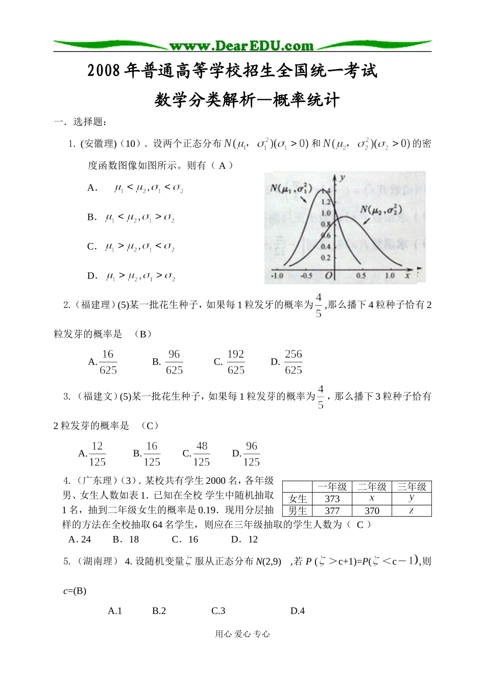 2008年普通高等学校招生全国统一考试数学分类解析—概率统计(共28页)_第1页