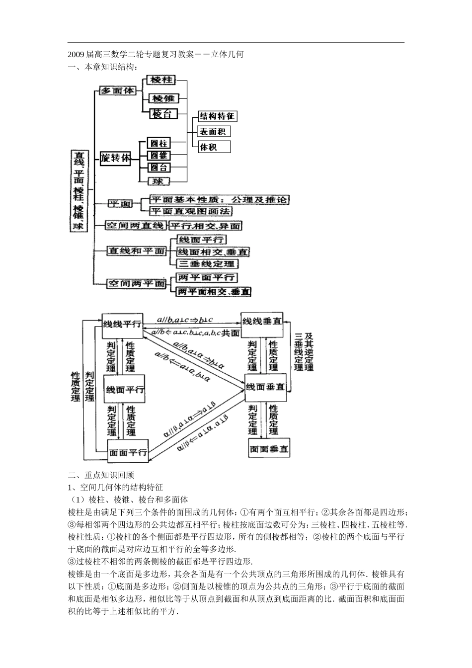 2009届高三数学第二轮专题复习教案：立体几何_第1页