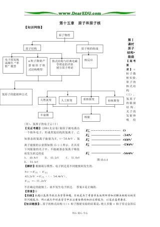 2008年全国地区高三物理第十五章原子和原子核