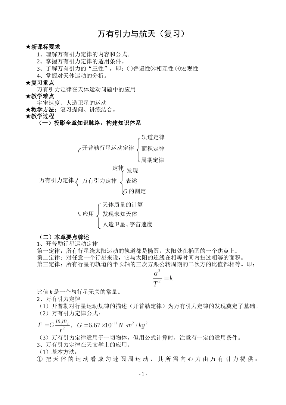 2008年山东省日照第五中学物理万有引力与航天复习教案人教版必修二_第1页
