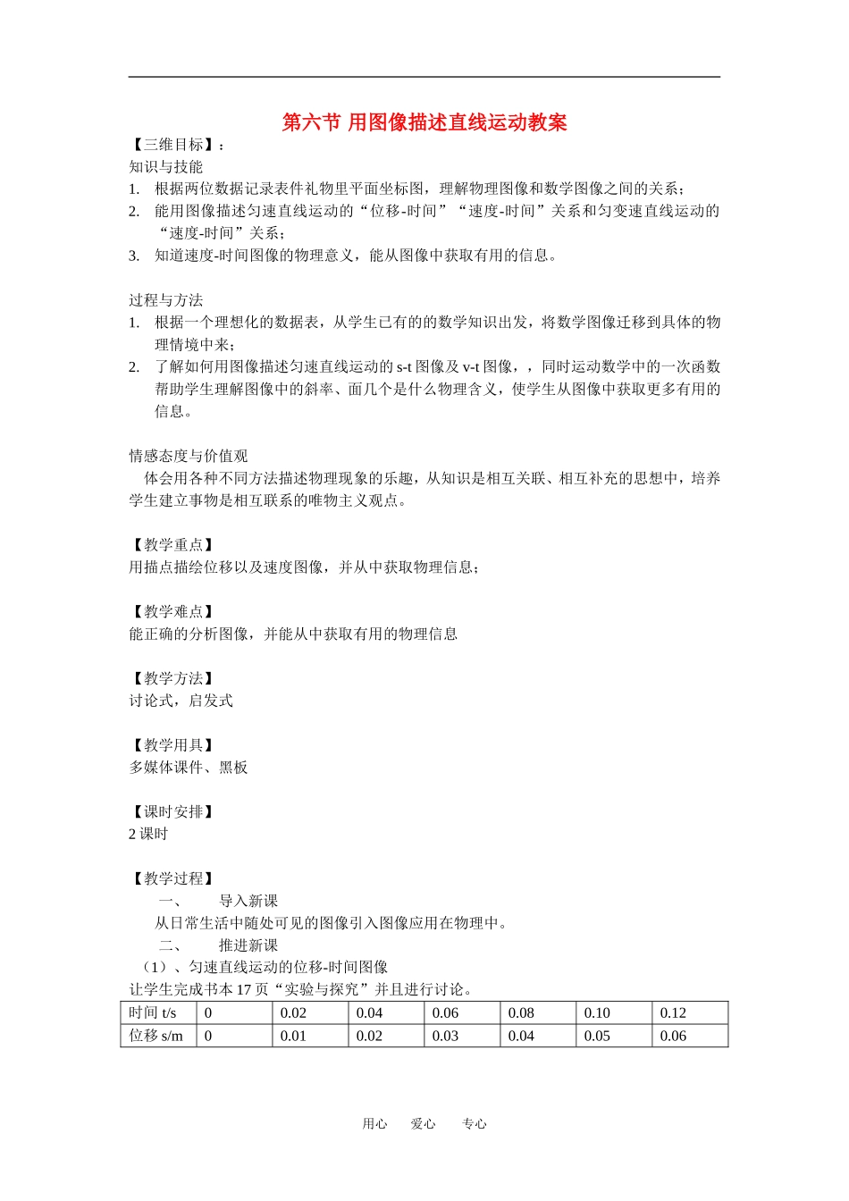 2009年广东省汕尾市城区新城中学第六节用图像描述直线运动教案广东版必修1_第1页