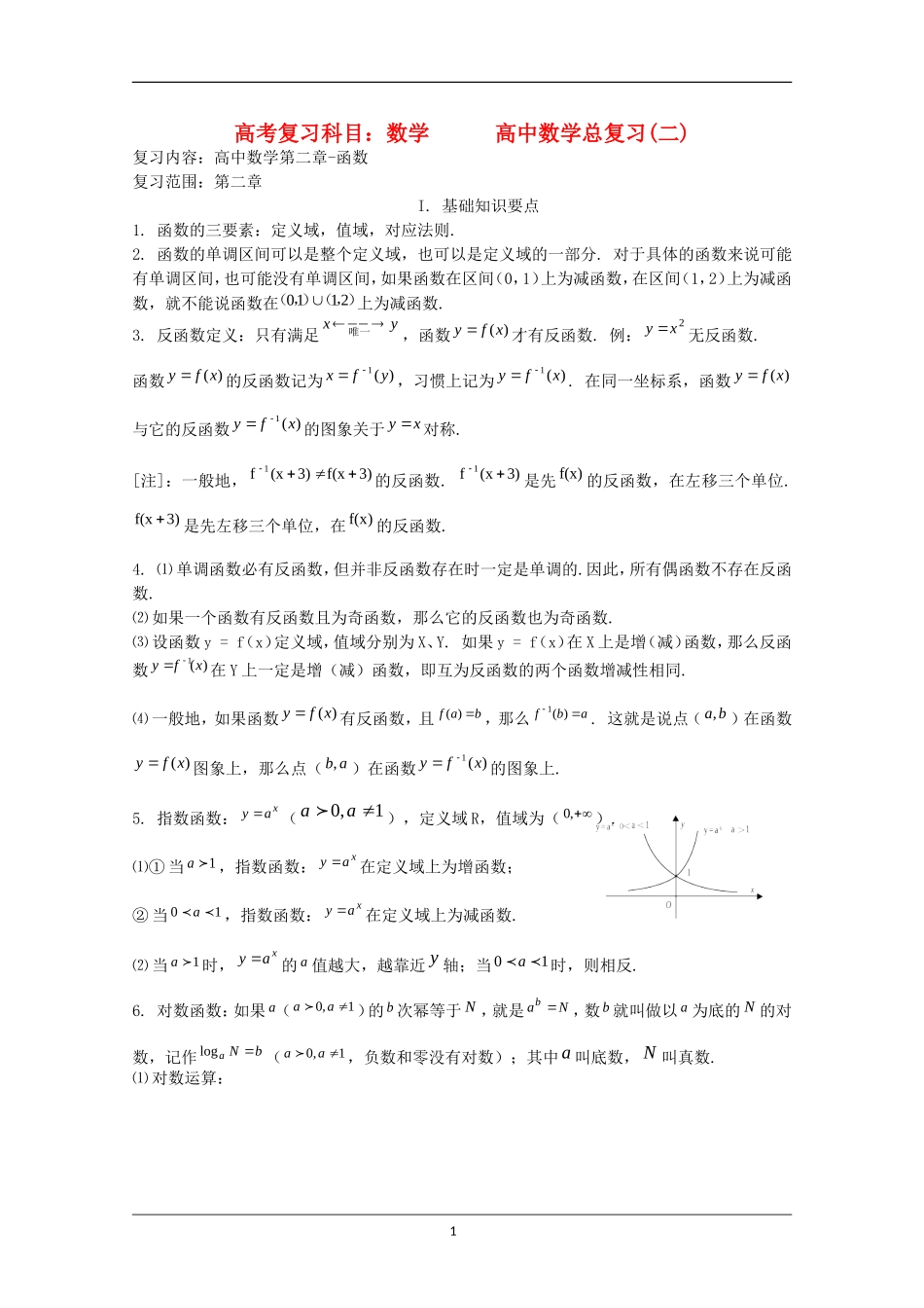 2009届高三数学基础知识要点复习——函数_第1页