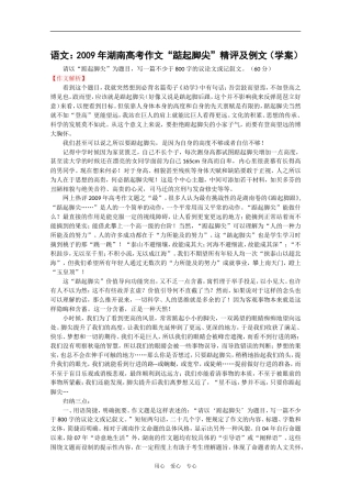 2009年湖南高考语文作文“踮起脚尖”精评及例文（学案）