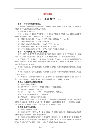 2010-2011学年高中物理 第六章 万有引力与航天 章末总结 章末检测同步学案 新人教版必修2