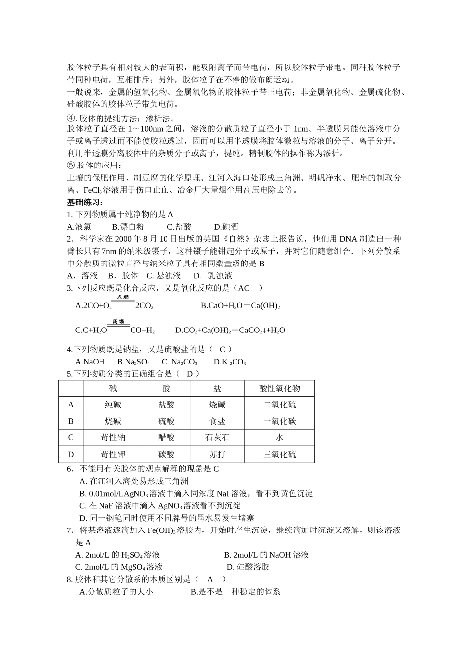 2010届高化学一轮复习学案——《物质的分类》_第3页
