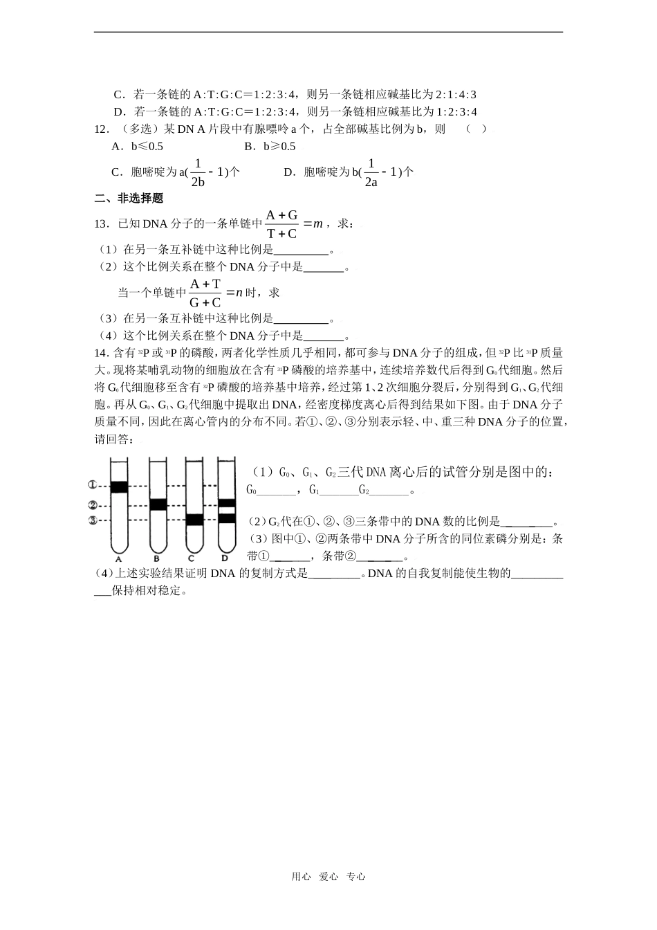 2010届高考生物一轮复习精选学案_DNA分子的结构和复制（二）_第3页