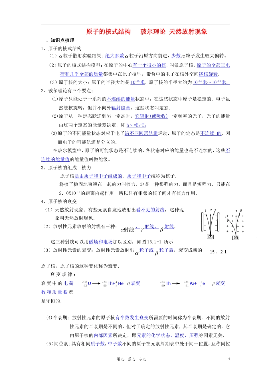 2010届高考物理第一轮复习23—原子的核式结构 玻尔理论 天然放射现象学案 新人教版_第1页