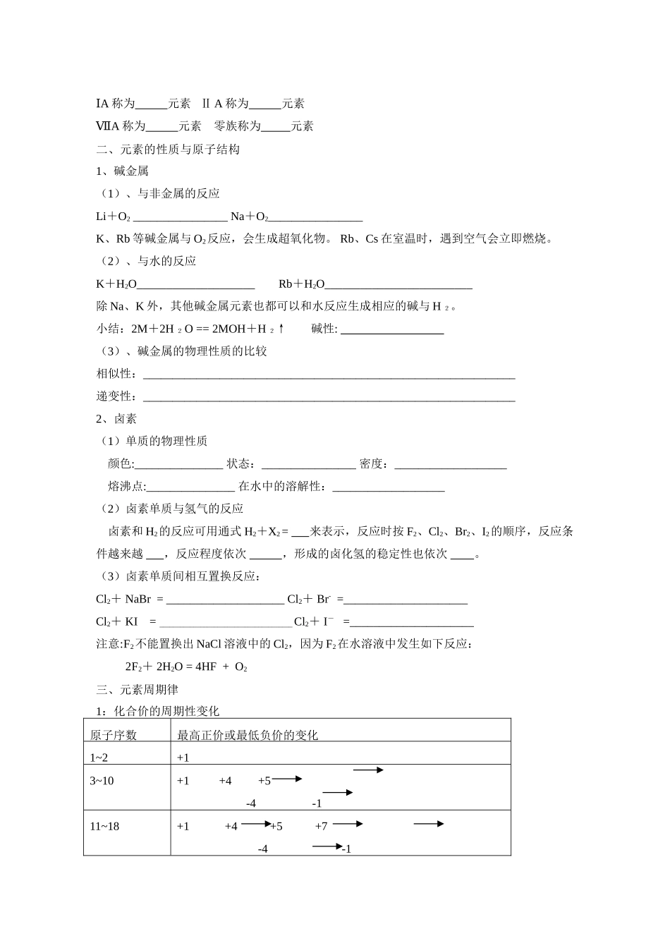 2010届高三化学一轮复习学案： 元素周期表和元素周期律 学案全国通用_第2页