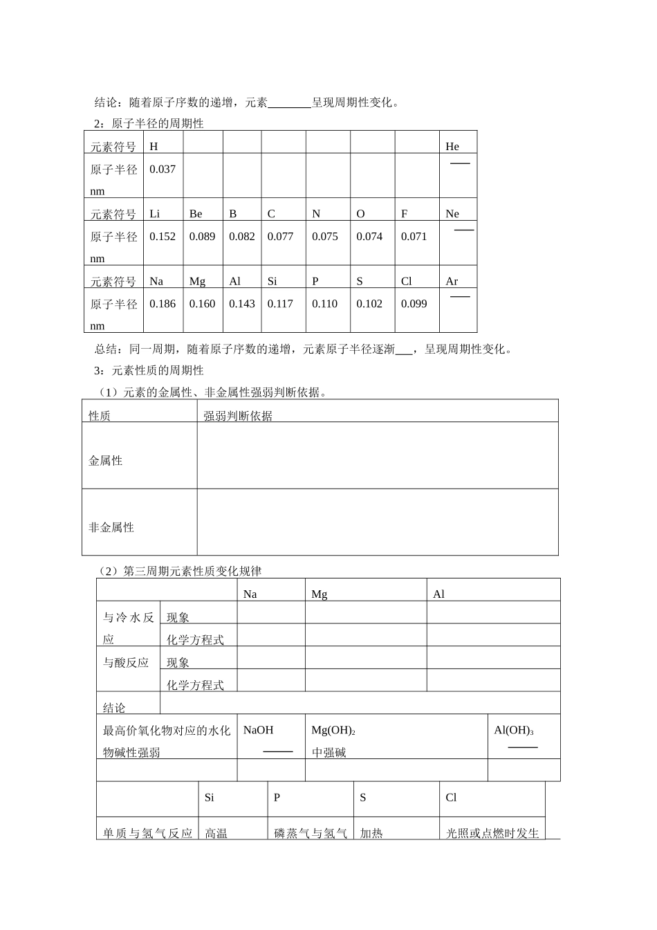 2010届高三化学一轮复习学案： 元素周期表和元素周期律 学案全国通用_第3页