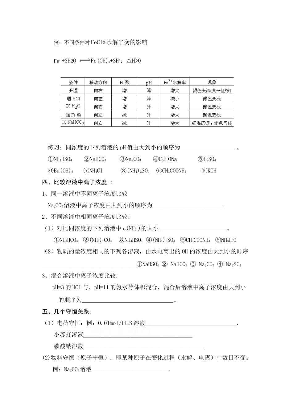 2010年高三化学高考备考基础复习学案——盐类的水解_第3页
