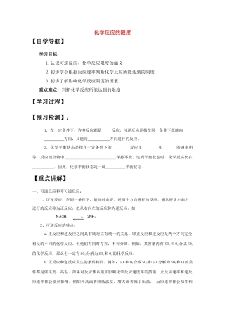 2010年高三化学高考一轮复习精品学案：化学反应的限度