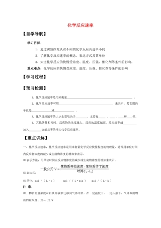 2010年高三化学高考一轮复习精品学案：化学反应速率