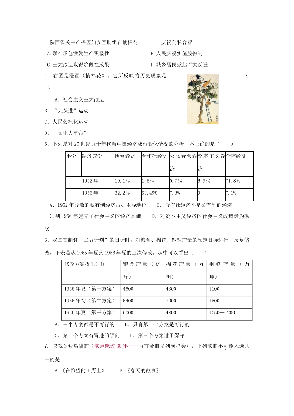 2010届高三历史一轮复习必备精品：第十单元中国特色社会主义建设的道路单元测试_第2页