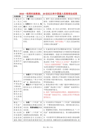 2010届高三历史一轮简约版教案： 20世纪以来中国重大思想理论成果