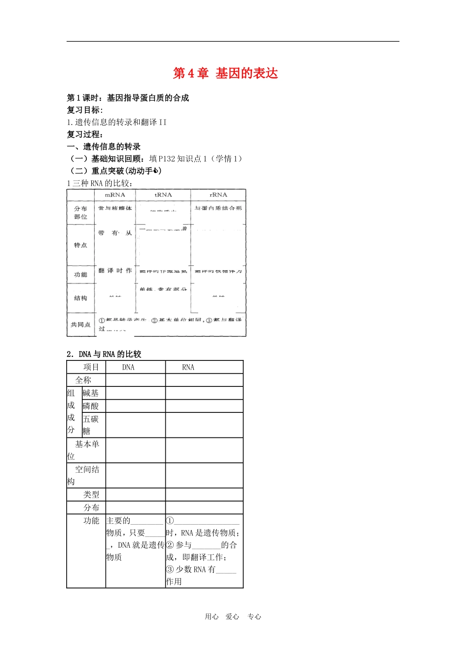 2010届高三生物一轮复习：第4章《基因的表达 第一课时》教学案（新人教版必修2）_第1页