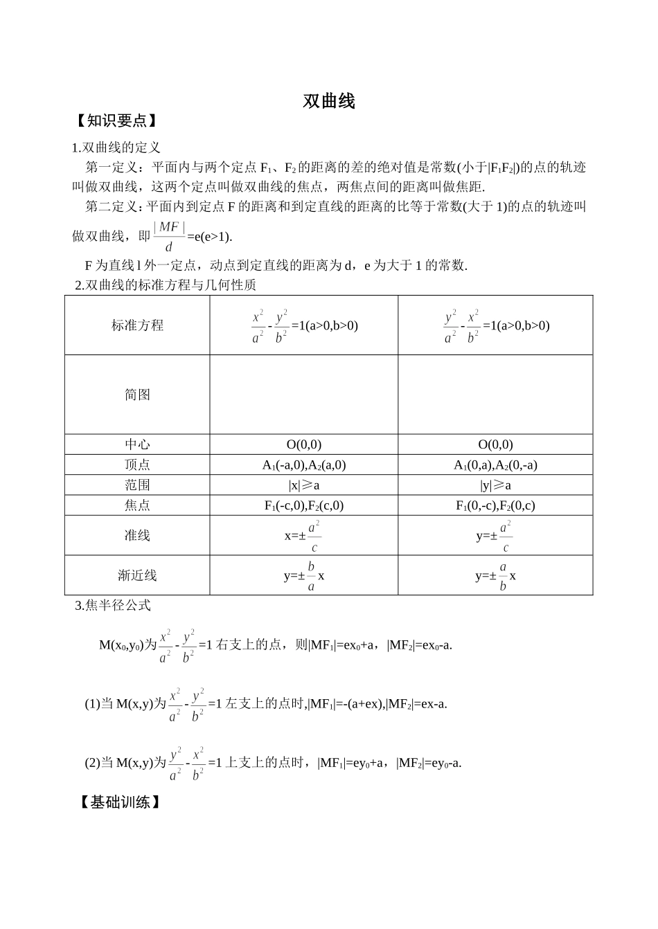 2010年高三数学第一轮复习教案—双曲线新人教新课标A版选修2_第1页