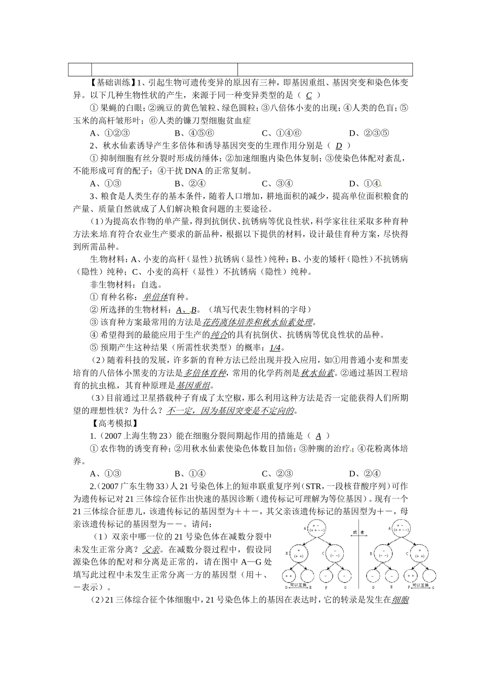 2010届高三生物一轮复习讲练精品学案系列――三种可遗传变异的比较全国通用_第2页