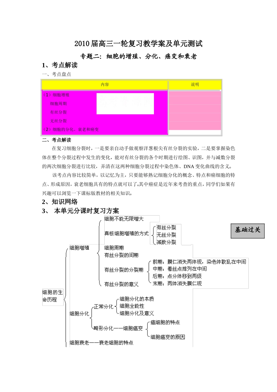2010届高三生物一轮复习教学案及单元测试2_第1页